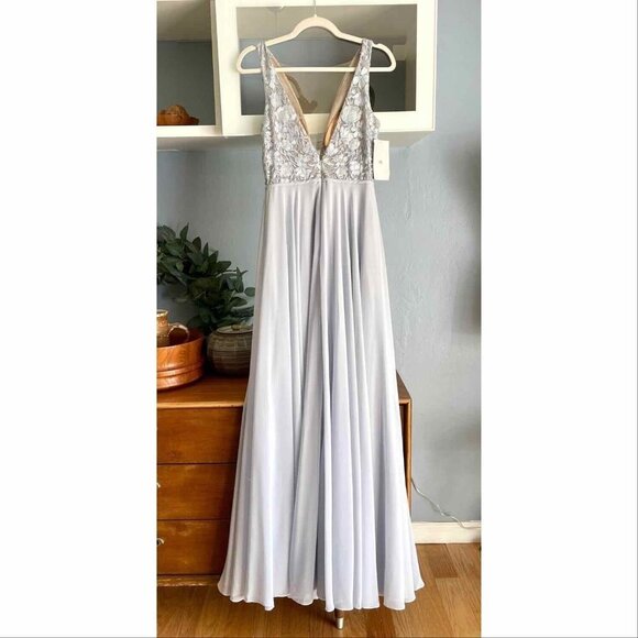 BHLDN x ANTHROPOLOGIE Jenny Yoo Kinsley Dress Embroidered Chiffon Whisper Blue - Picture 4 of 11